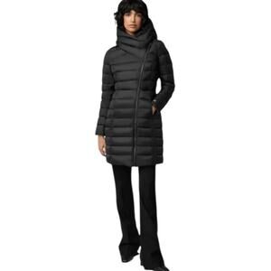 SOIA & KYO Karelle Lightweight Black Down Puffer Asymmetrical Hooded Jacket 3XL